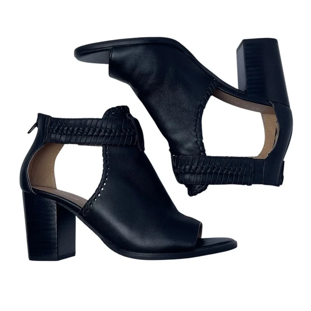 Jack‎ Rogers Block Heel Sandal Sz 7 Black Leather Ankle Strap Open Toe $158 Moto